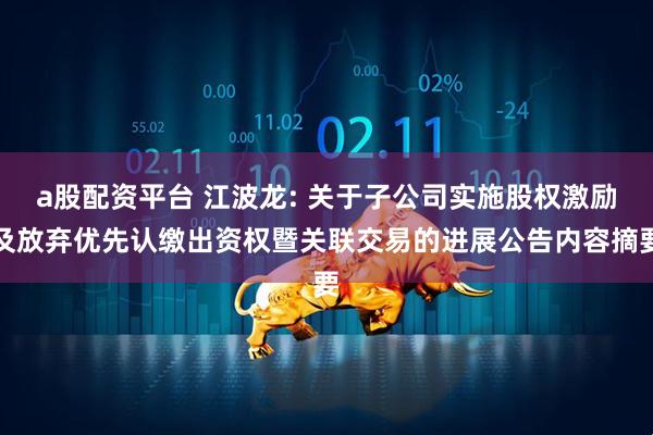 a股配资平台 江波龙: 关于子公司实施股权激励及放弃优先认缴出资权暨关联交易的进展公告内容摘要