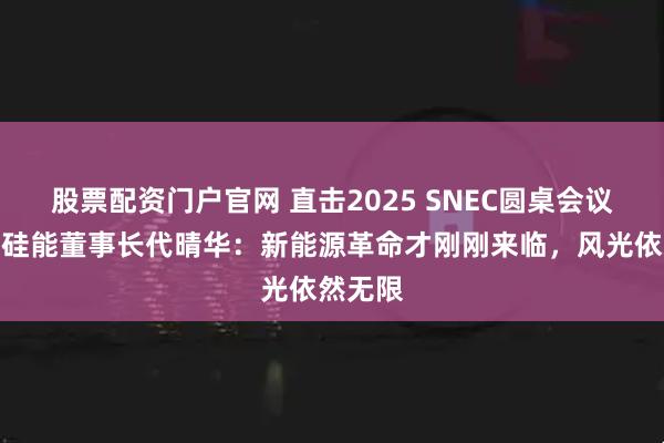 股票配资门户官网 直击2025 SNEC圆桌会议！三一硅能董事长代晴华：新能源革命才刚刚来临，风光依然无限